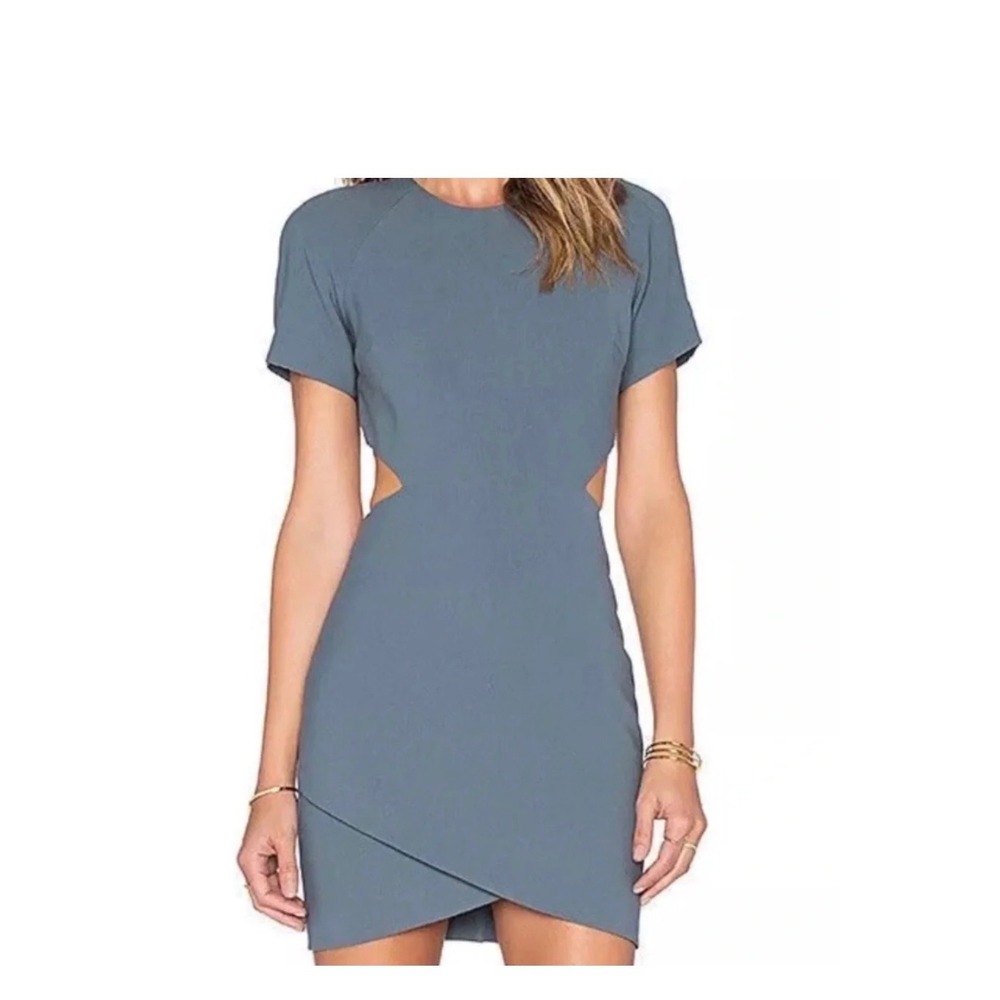 Elizabeth & James Skylyn Sheath Dress Sz 2 Blue Gray Cut Out Tulip Hem